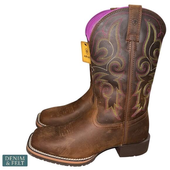 Ariat Hybrid Rancher Brown Leather Wide Square Toe Cowboy Boots Women’s 7B NEW - Picture 9 of 14